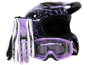 Adult Offroad Helmet Goggles Gloves Gear Combo DOT Motocross ATV Dirt Bike MX Purple Splatter ( Medium )