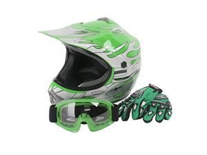 XFMT Youth Kids Motocross Offroad Street Dirt Bike Helmet Goggles Gloves Atv Mx Helmet Green Flame M